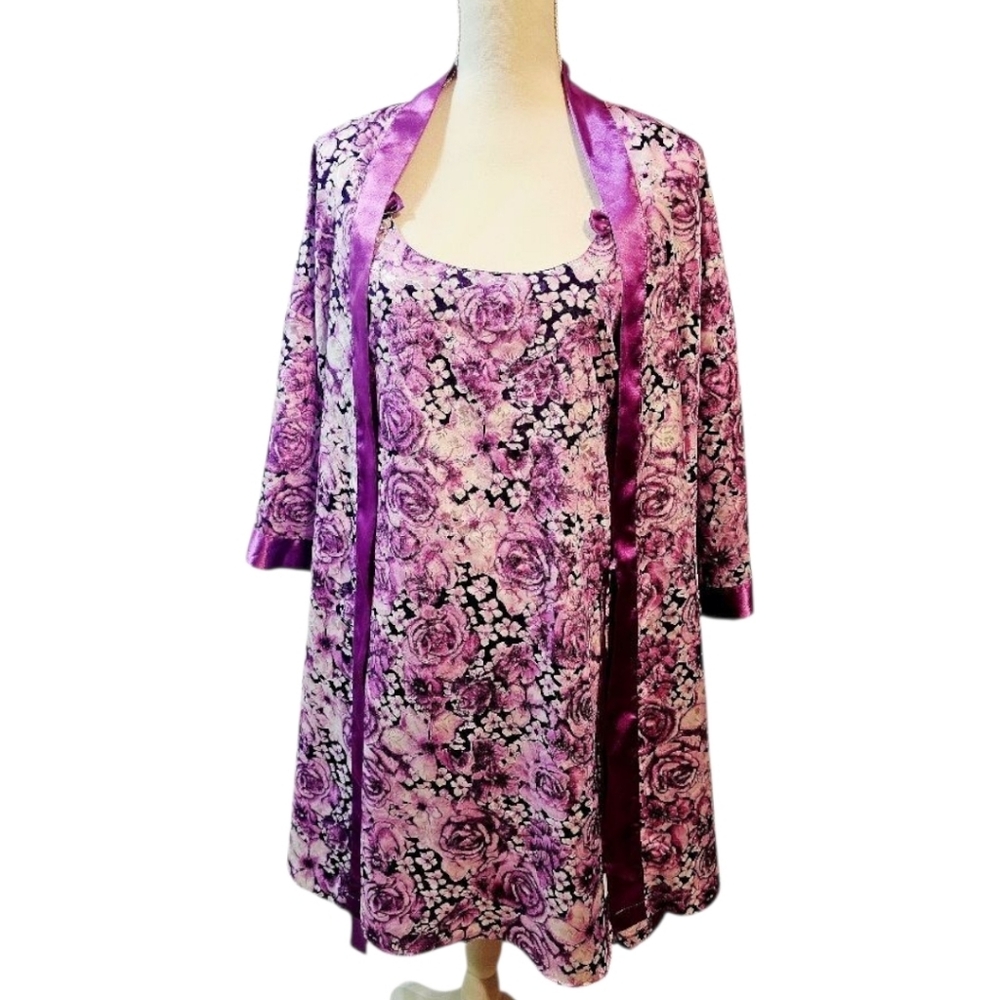 Vanity Fair Purple Floral Women's Robe Nightgown Set 2X